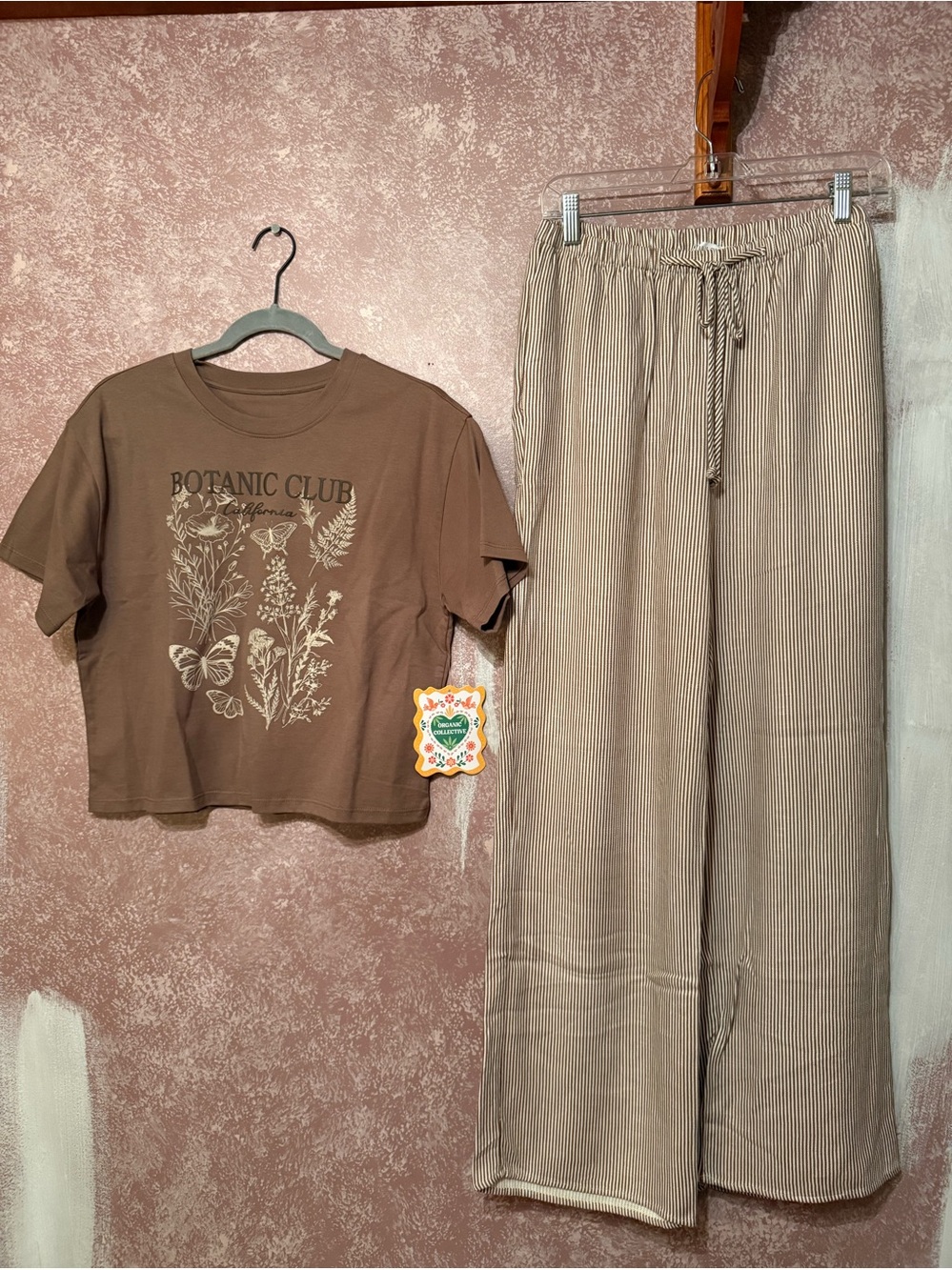 NWT Organic Collective Brown Crop Tee & Sienna Sky Wide Leg Pants Set